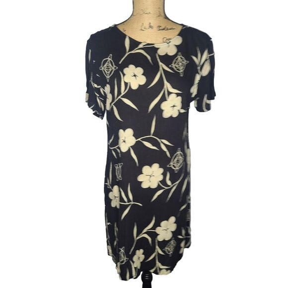 Vintage 90s Dark Bohemian Floral Rayon Dress - Picture 1 of 15